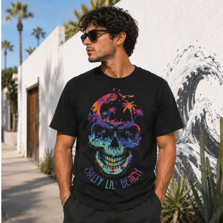 T-shirt Crâne Tropical Aquarelle Palmiers Plage Vibes