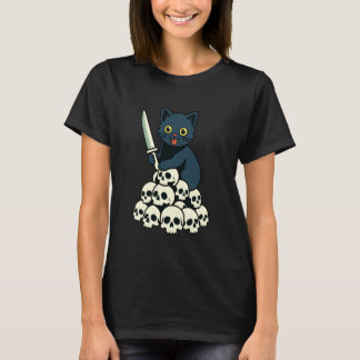 T-shirt Crânes de Chat Noir Halloween Amateur de Chat Féli
