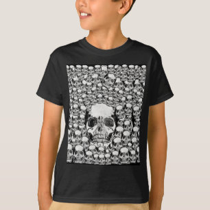 T-SHIRT CRÂNES MUR MORT MORTS SQUELETTE NOIR BLANC