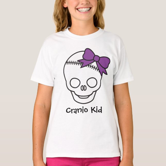 T-shirt Cranio Crâne de fille avec cou pourpre (Devant)