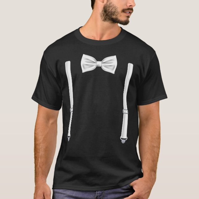 T-shirt Cravate De Bow Avec Suspendants - Bowtie Pour Mari (Devant)