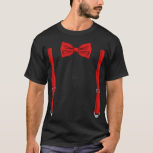 T-shirt Cravate Rouge Bow Avec Suspendants Drôle Mariage
