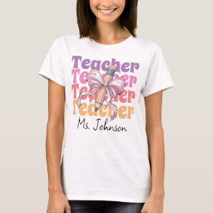 T-shirt Crayon de l'enseignant personnalisé Coquette Bow
