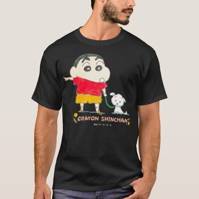 T-shirt Crayon Shin-chan Shin-chan et Shiro Là-bas (Devant)