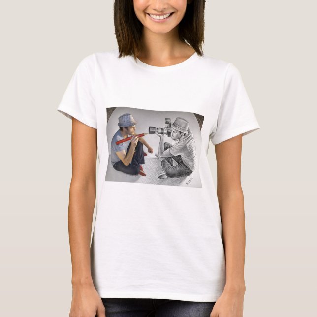 T-shirt Crayonnez contre l'appareil-photo - l'art 3D - (Devant)