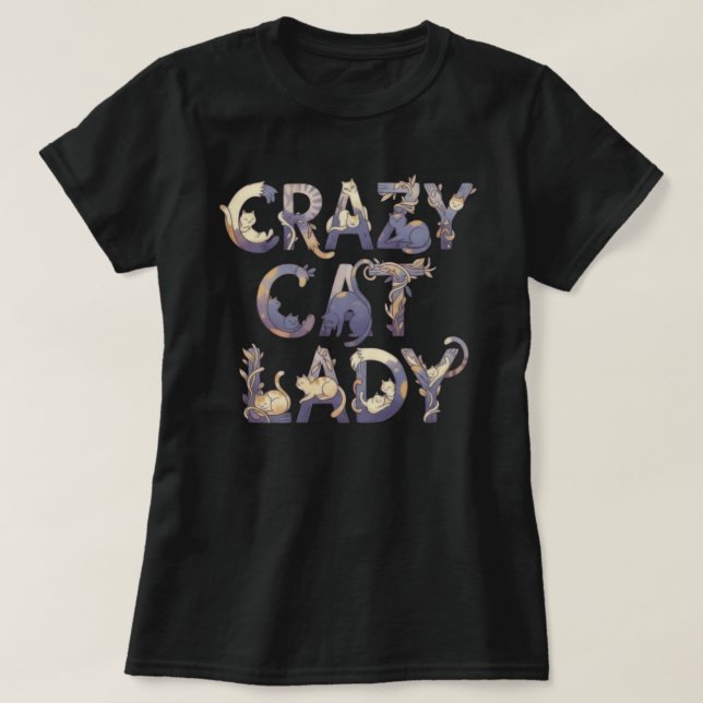 T-shirt Crazy Cat Lady Noir (Design devant)