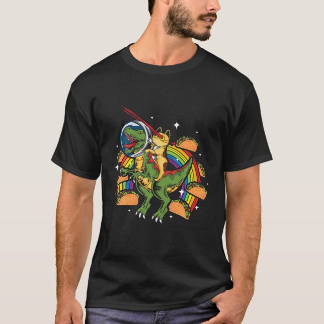 T-shirt Crazy Rex Riding Chat Laser Oeil Taco Rainbow Spac (Devant)