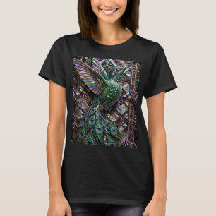T-shirt Création de mosaïque de paon et colibri en cristal