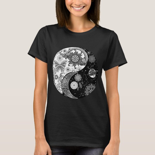 T-shirt Creative Black white Yin Yang Night Day Mandala (Devant)