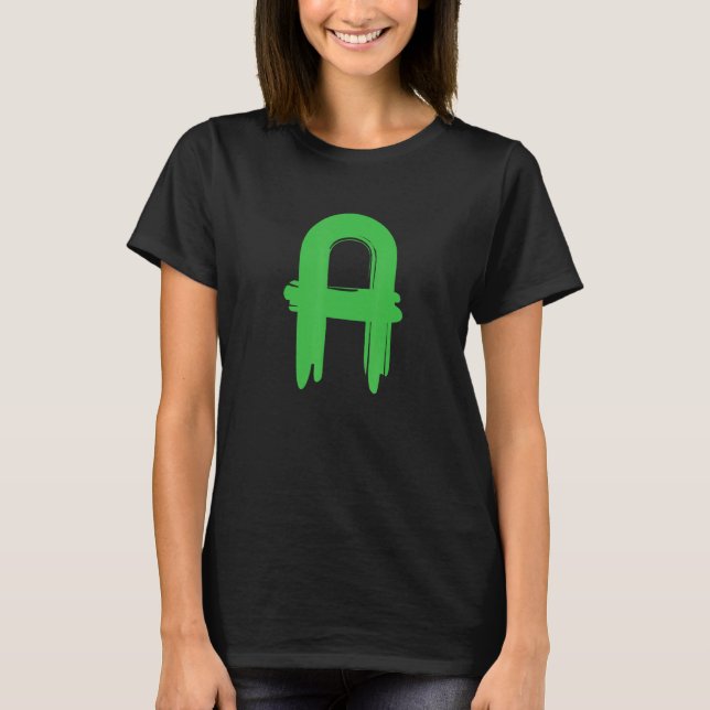 T-shirt Creative Bold Green Letter A - Design Alphabet - M (Devant)