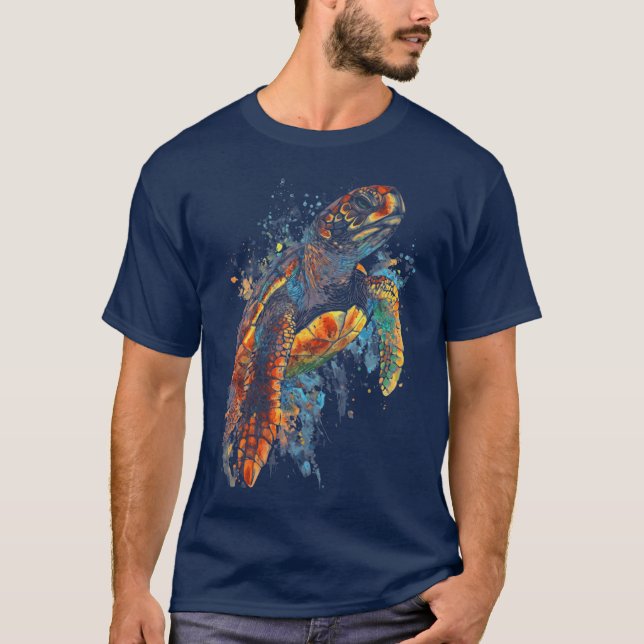 T-shirt Creative orange white turtle in ocean nature with  (Devant)