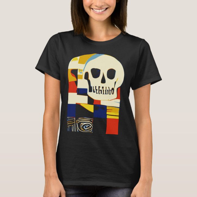 T-shirt Creative Patchwork Skull Abstract Shapes Artful Gr (Devant)