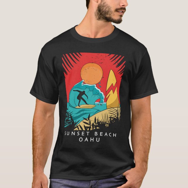 T-shirt Creative Sunset Beach  Travel  Surf  Palm Tree  Oa (Devant)