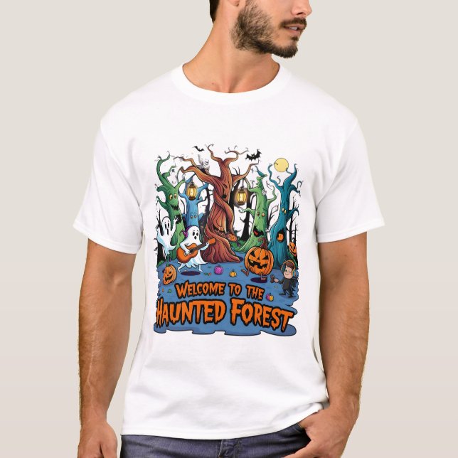 T-shirt Créatures joyeuses dans la forêt hantée (Devant)