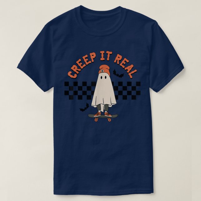 T-shirt Creep it Real Ghost Skateboard Retro Cute Hallowee (Design devant)