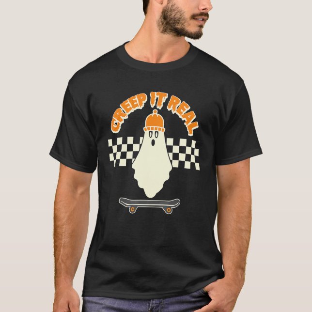 T-shirt Creep It Real Ghost Skater Boy Skateboard Bean (Devant)