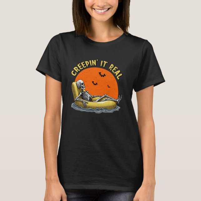 T-shirt Creepin It Real Funny Halloween Squelette Relaxant (Devant)