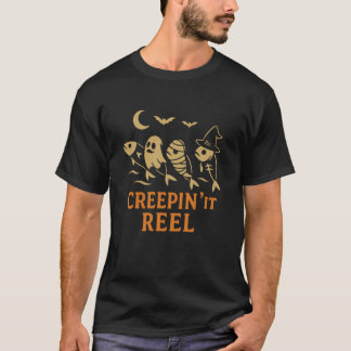 T-shirt Creepin it Reel Scary Sardine Fish Ghost Skeleton 