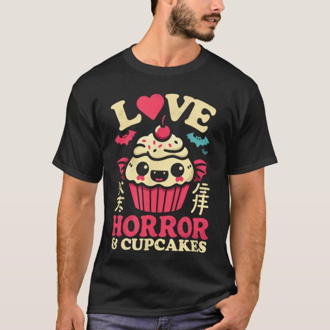 T-shirt Creepy Cute Horror Goth Spooky Cupcake retro (Devant)