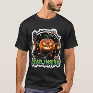 T-shirt Creepy jackolantern illustration with shovel lante