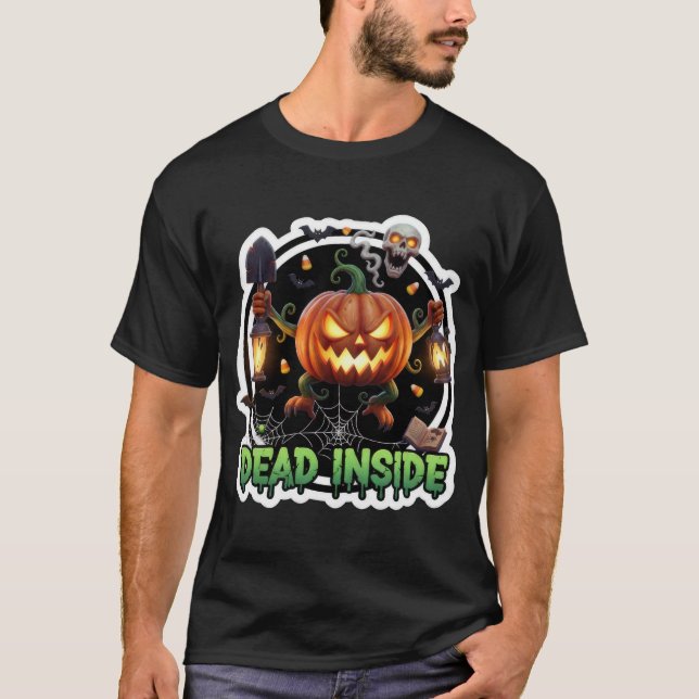 T-shirt Creepy jackolantern illustration with shovel lante (Devant)