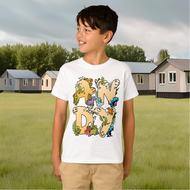 T-shirt Créez votre propre nom d'alphabet Dino personnalis (ANDY and his Dino Alphabet T-Shirt)