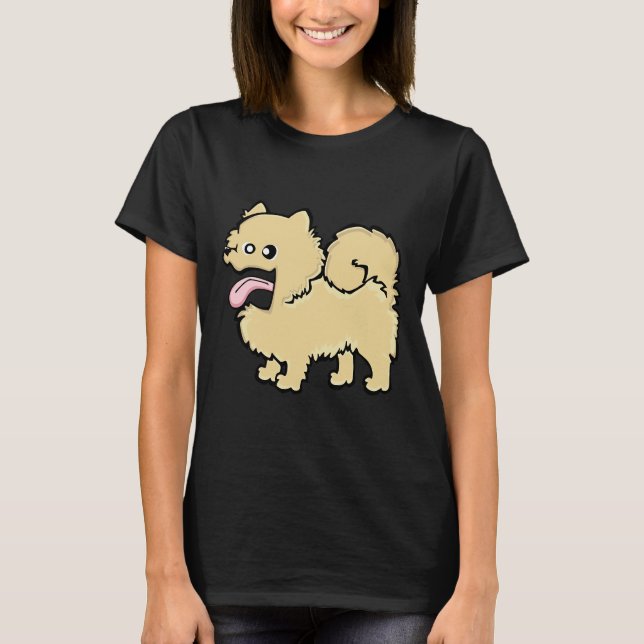 T-shirt Crème de Poméranie (corps entier) Bg bleu (Devant)
