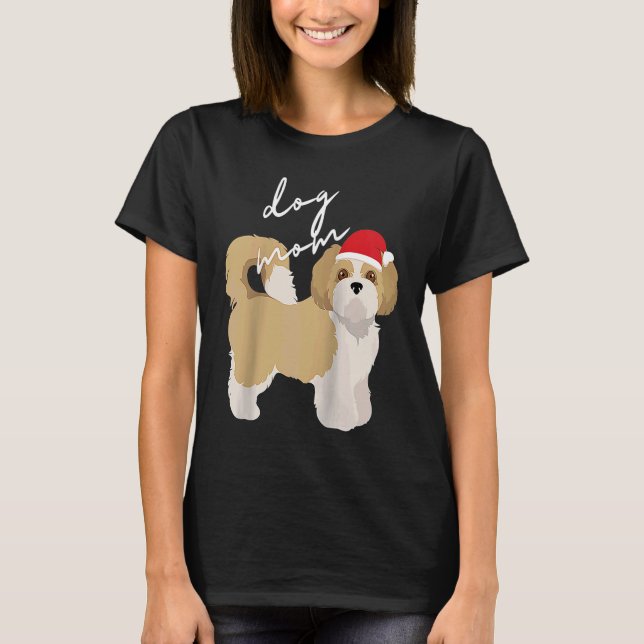 T-shirt Crème et blanc Chih Tzu Chien Maman Noël Raglan (Devant)