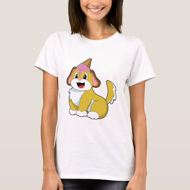 T-shirt Crème glacée Chien avec gaufre (Devant)