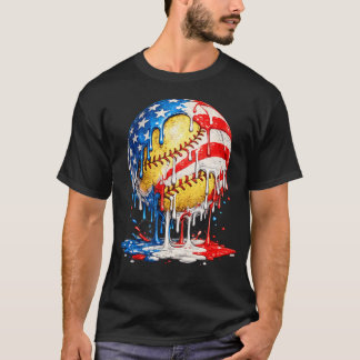 T-shirt Crème Glacée Dégoulinante Softball Drapeau América