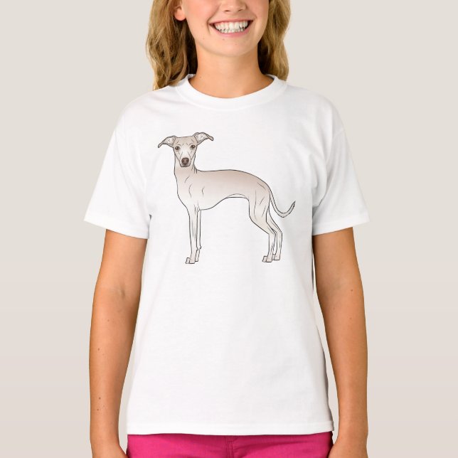 T-shirt Crème Italien Greyhound Chien mignonne Dessin Cart (Devant)