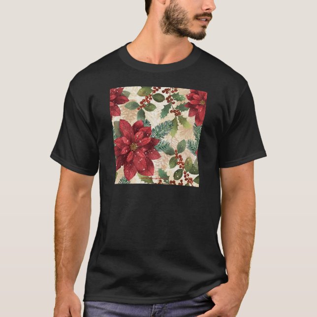 T-shirt Crème verte rouge Retro les années 50 Poinsettia (Devant)