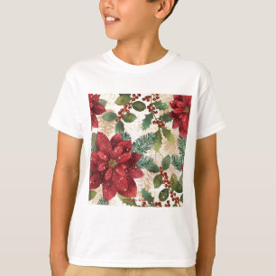 T-shirt Crème verte rouge Retro les années 50 Poinsettia