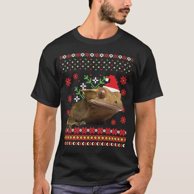 T-shirt Crested Gecko laide pull de Noël (Devant)