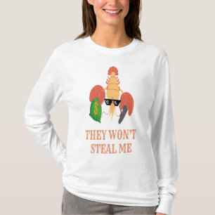 T-shirt crevettes avec une arme et de l'argent disent : il