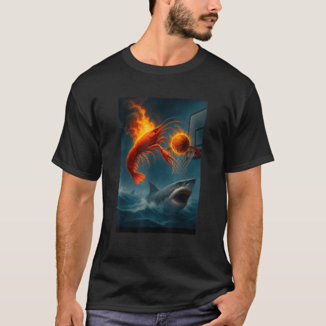 T-shirt Crevettes Dunking sur requin Mème de pêche amusant (Devant)