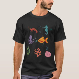 T-shirt Crevettes Enfants Sous-Marins Hippocampe Pieuvre