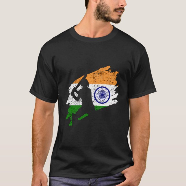 T-shirt Cricket Inde Drapeau Jersey Vintage cadeau (Devant)