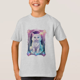 T-shirt Cristal Chat Violet Noir Plaid Cute Blanc Kitten