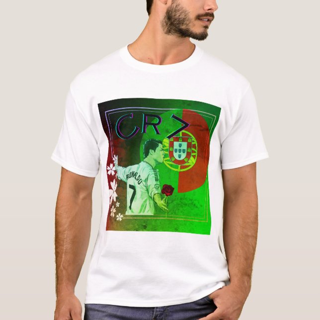 T-shirt Cristiano Ronaldo détenait une fleur (Devant)