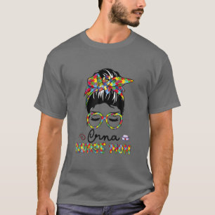T-shirt CRNA Nurse Messy Bun Autisme Amour Coeur Stethosco