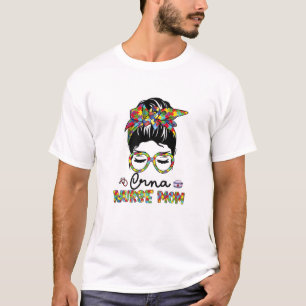 T-shirt CRNA Nurse Messy Bun Autisme Amour Coeur Stethosco