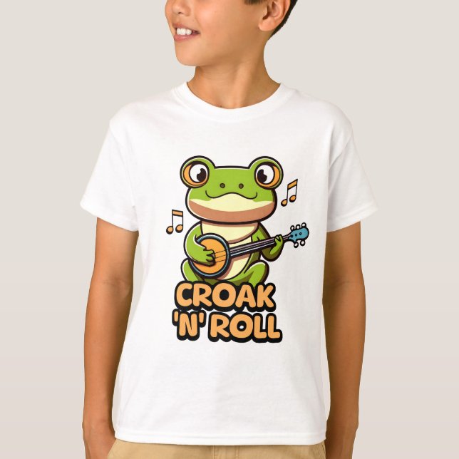 T-shirt Croak 'N' Roll. Joli Banjo Jouer Caricature De Gre (Devant)
