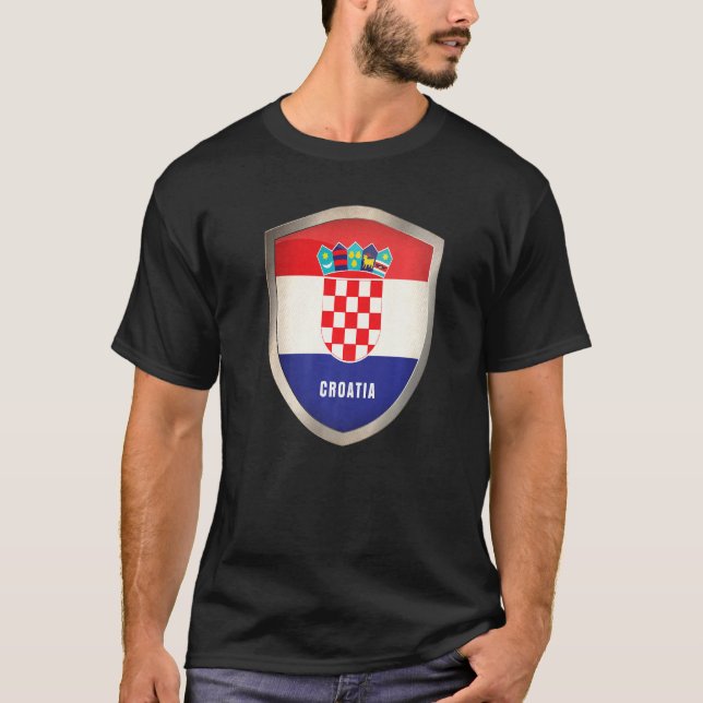 T-shirt Croatie Insigne de soccer de la fierté du drapeau  (Devant)