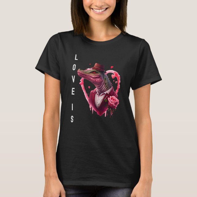 T-shirt Croc Love is With Heart Animal Valentine's day (Devant)