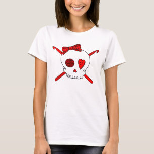 T-shirt Crochets de crâne et de crochet (rouges)