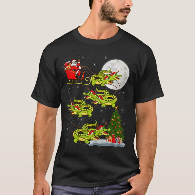 T-shirt Crocodile Alligators Santa Sleigh Flying Funny Chr (Devant)