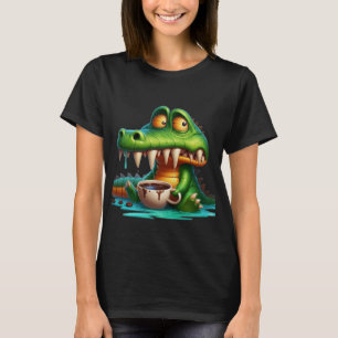 T-shirt Crocodile Amusant Amateur de Café à la Caffeine Or