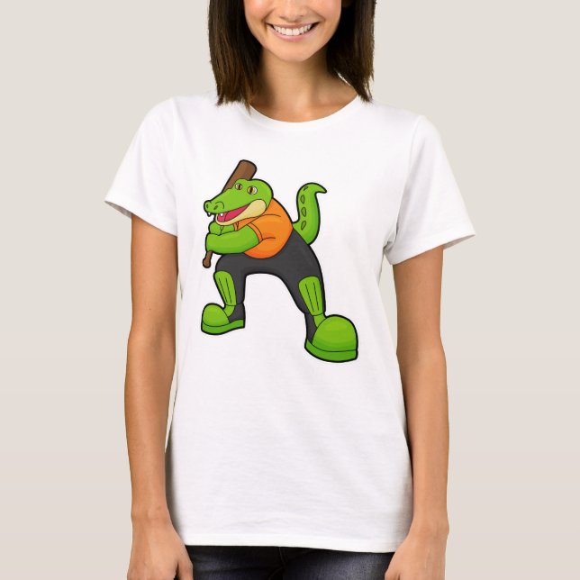T-shirt Crocodile at Cricket with Cricket bat (Devant)