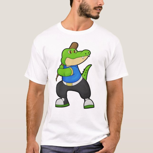 T-shirt Crocodile au baseball avec batte de baseball (Devant)